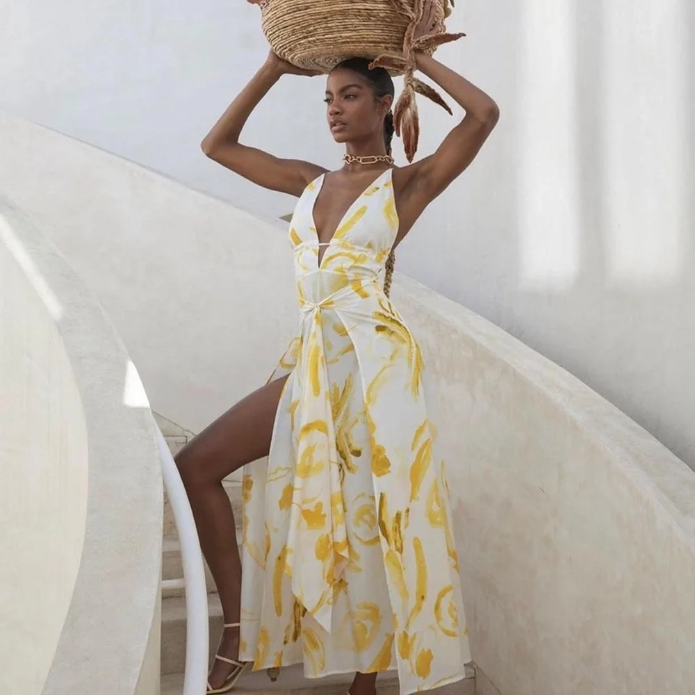 Cult Gaia Chelsea Plunge-Neck Midi Dress In White Silk - Picture 1 of 13